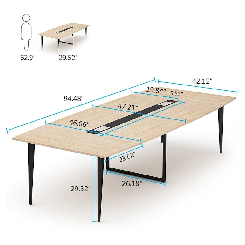 8FT Conference Table,Boat Shaped Meeting Table with Rectangle Grommet