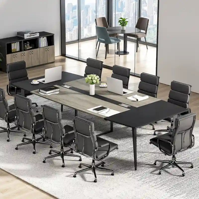 8FT Conference Table,Boat Shaped Meeting Table with Rectangle Grommet