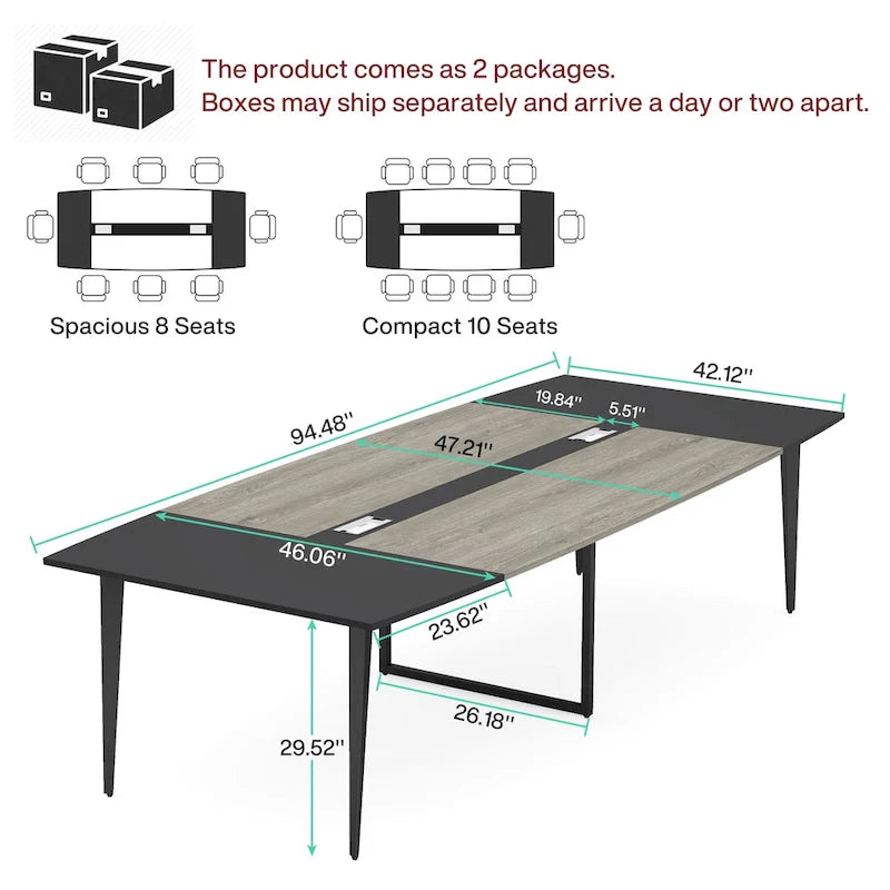 8FT Conference Table,Boat Shaped Meeting Table with Rectangle Grommet