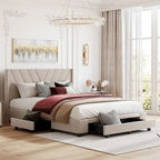 Queen Size Storage Bed Linen Upholstered Platform Bed with 3 Drawers