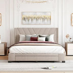 Queen Size Storage Bed Linen Upholstered Platform Bed with 3 Drawers