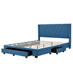 Queen Size Storage Bed Linen Upholstered Platform Bed with 3 Drawers