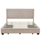 Queen Size Storage Bed Linen Upholstered Platform Bed with 3 Drawers