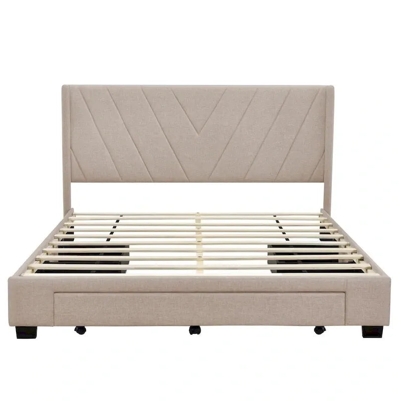 Queen Size Storage Bed Linen Upholstered Platform Bed with 3 Drawers