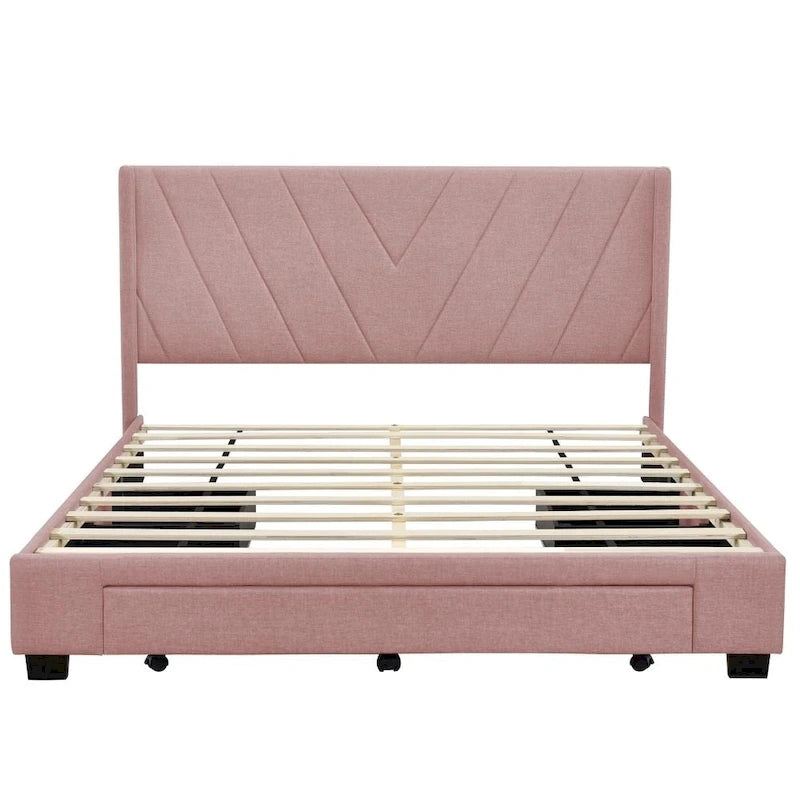 Queen Size Storage Bed Linen Upholstered Platform Bed with 3 Drawers