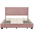 Queen Size Storage Bed Linen Upholstered Platform Bed with 3 Drawers