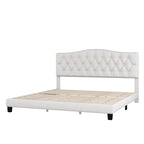 King Size , Modern Upholstered Platform Bed with Headboard, Heavy Duty Button Tufted Bed Frame with Wood Slat Support,Beige