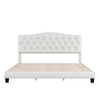 King Size , Modern Upholstered Platform Bed with Headboard, Heavy Duty Button Tufted Bed Frame with Wood Slat Support,Beige