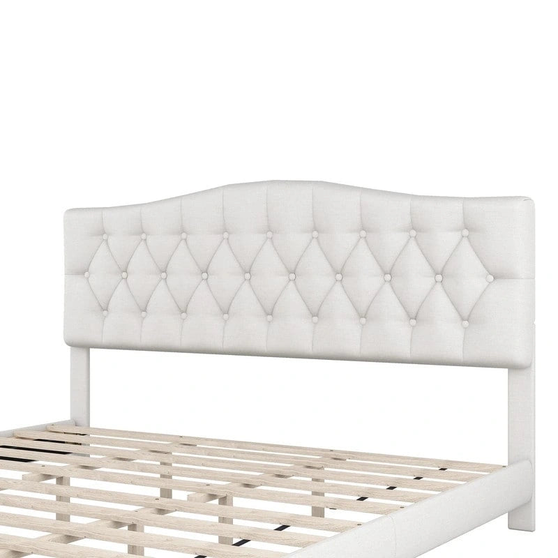 King Size , Modern Upholstered Platform Bed with Headboard, Heavy Duty Button Tufted Bed Frame with Wood Slat Support,Beige