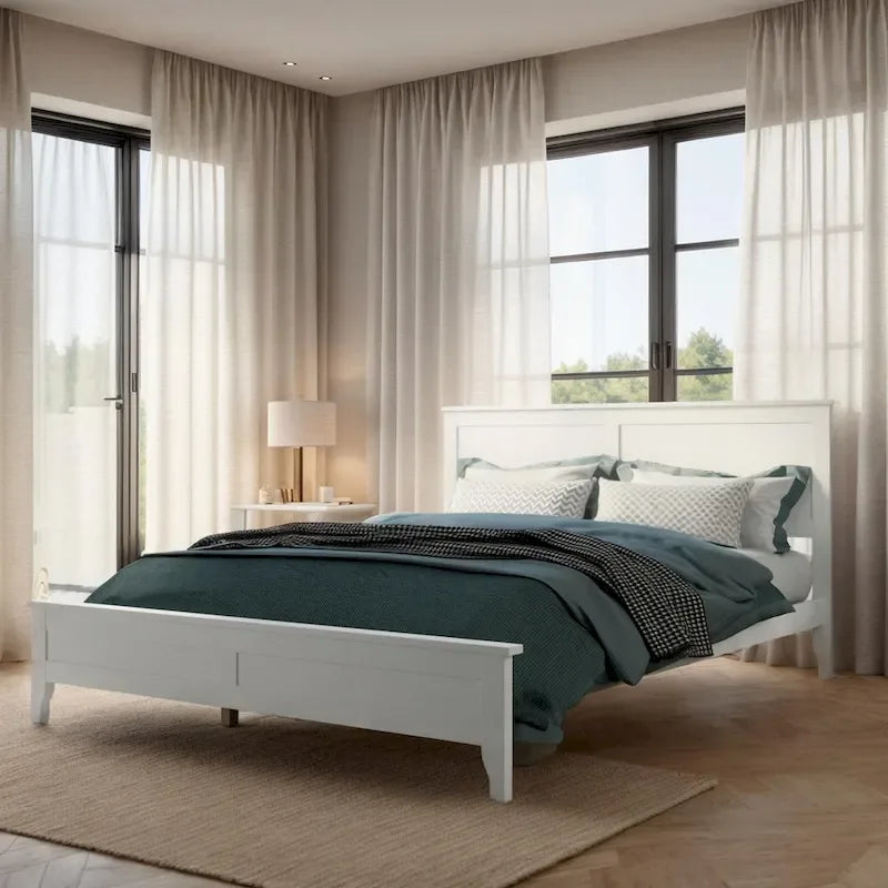 Modern White Solid Wood Queen Platform Bed