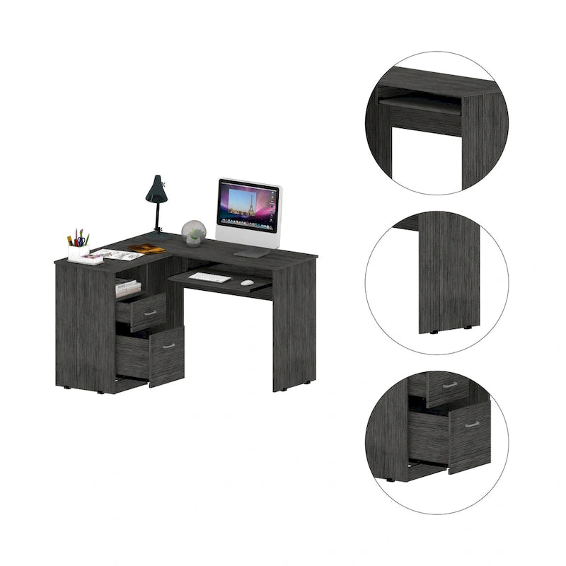 FM Furniture Raleigh L-Shaped Desk with Two Drawers, One Shelf and CPU Storage