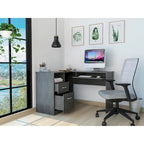 FM Furniture Raleigh L-Shaped Desk with Two Drawers, One Shelf and CPU Storage