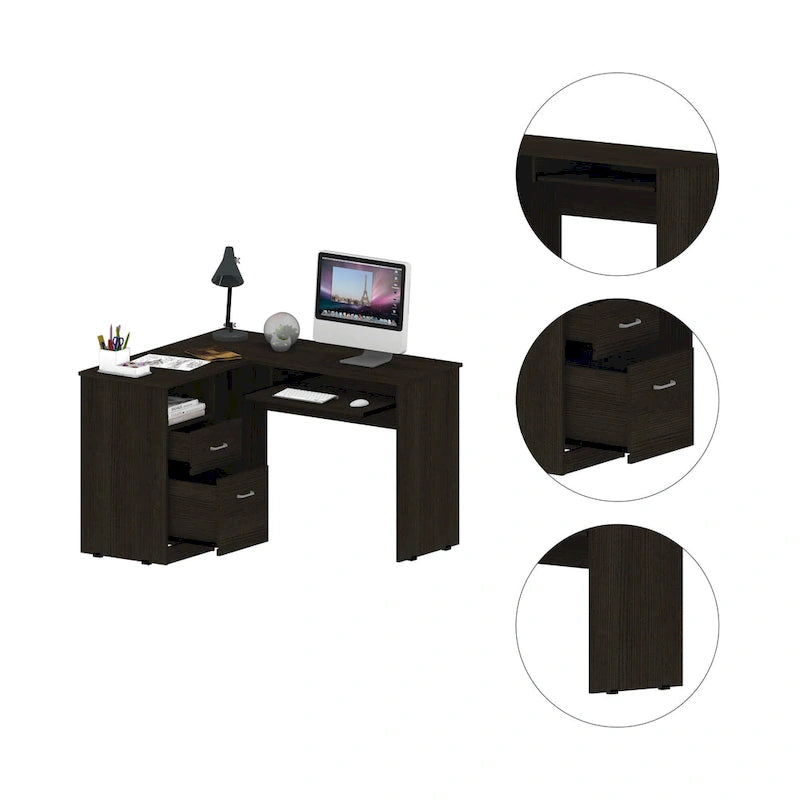 FM Furniture Raleigh L-Shaped Desk with Two Drawers, One Shelf and CPU Storage