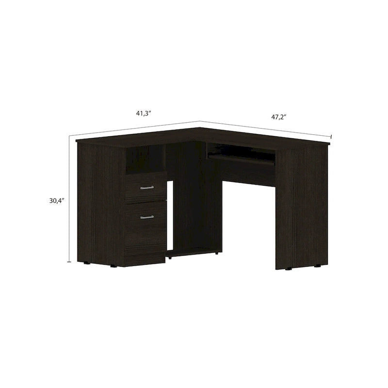 FM Furniture Raleigh L-Shaped Desk with Two Drawers, One Shelf and CPU Storage