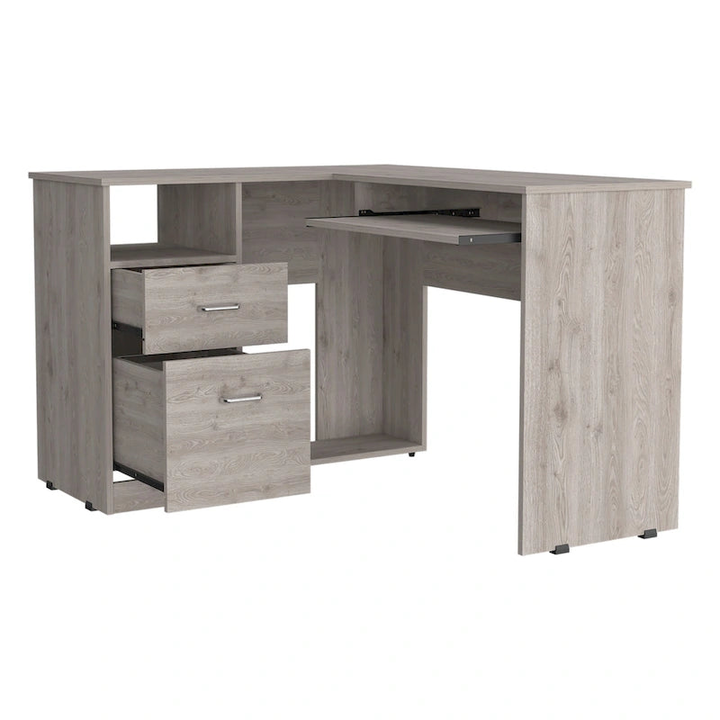 FM Furniture Raleigh L-Shaped Desk with Two Drawers, One Shelf and CPU Storage