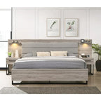 Roundhill Furniture Alvear Wallbed Bed with White LED Lights, Dresser, Mirror, and 2 Nightstands, Weathered Gray
