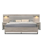 Roundhill Furniture Alvear Wallbed Bed with White LED Lights, Dresser, Mirror, and 2 Nightstands, Weathered Gray
