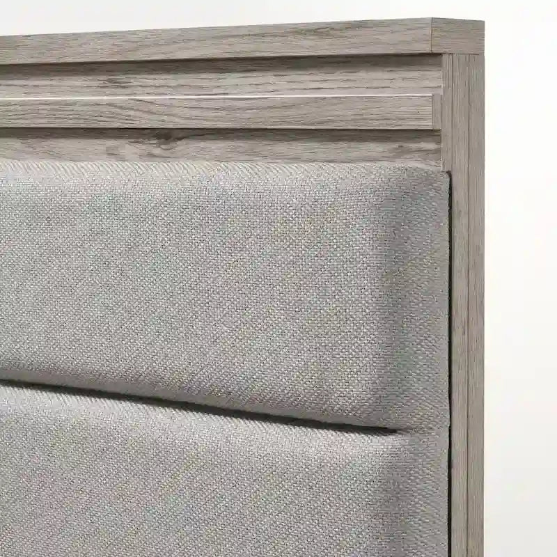 Roundhill Furniture Alvear Wallbed Bed with White LED Lights, Dresser, Mirror, and 2 Nightstands, Weathered Gray