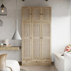 Rattan-Accented Wardrobe - Spacious Clothing Organizer with Style