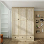 Rattan-Accented Wardrobe - Spacious Clothing Organizer with Style