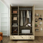 Rattan-Accented Wardrobe - Spacious Clothing Organizer with Style