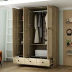Rattan-Accented Wardrobe - Spacious Clothing Organizer with Style