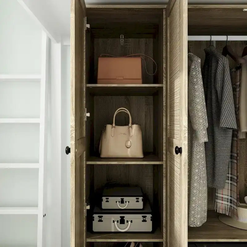 Rattan-Accented Wardrobe - Spacious Clothing Organizer with Style