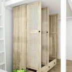 Rattan-Accented Wardrobe - Spacious Clothing Organizer with Style