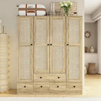 Rattan-Accented Wardrobe - Spacious Clothing Organizer with Style