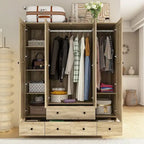 Rattan-Accented Wardrobe - Spacious Clothing Organizer with Style