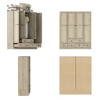 Rattan-Accented Wardrobe - Spacious Clothing Organizer with Style