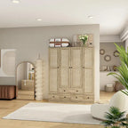 Rattan-Accented Wardrobe - Spacious Clothing Organizer with Style