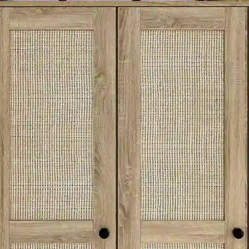 Rattan-Accented Wardrobe - Spacious Clothing Organizer with Style