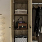 Rattan-Accented Wardrobe - Spacious Clothing Organizer with Style
