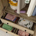 Rattan-Accented Wardrobe - Spacious Clothing Organizer with Style