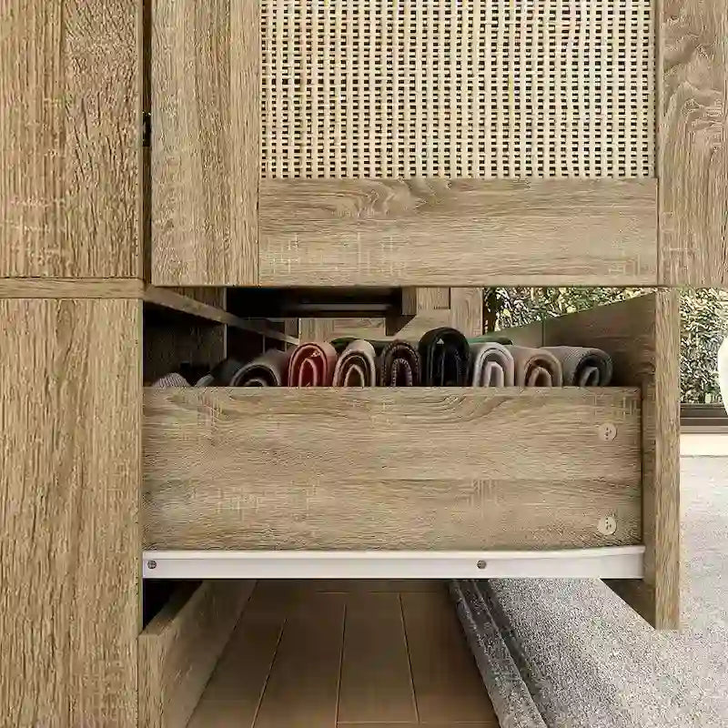 Rattan-Accented Wardrobe - Spacious Clothing Organizer with Style