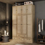 Rattan-Accented Wardrobe - Spacious Clothing Organizer with Style