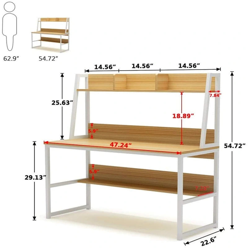 47 Inches Computer Desk with Hutch and Bookshelf