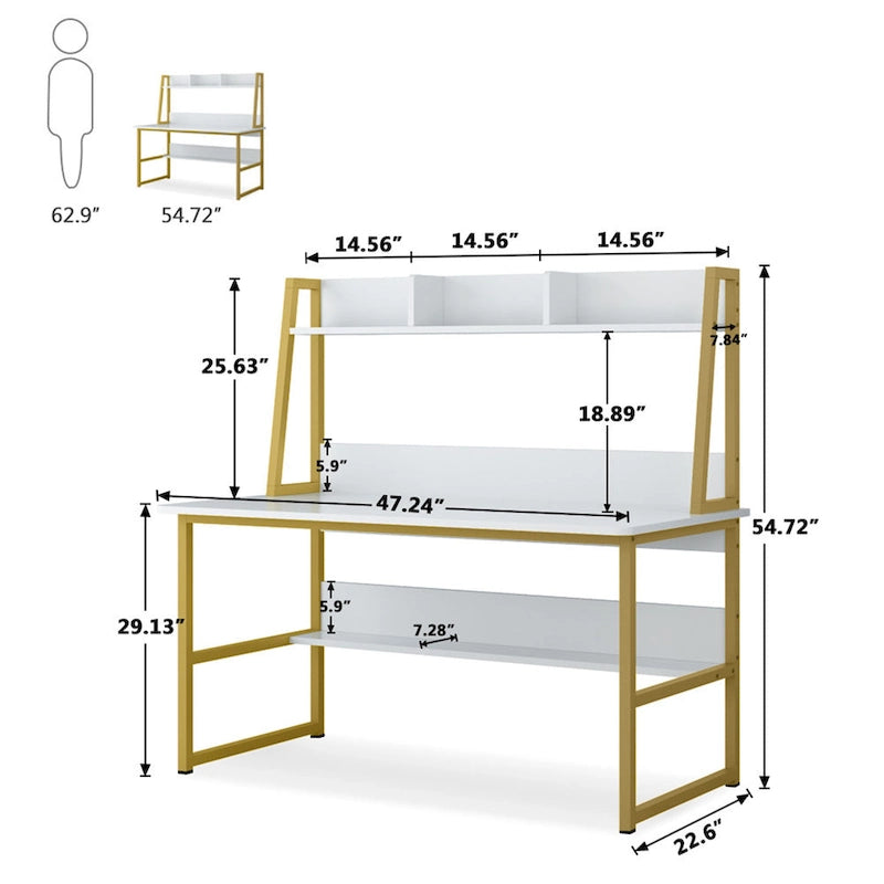 47 Inches Computer Desk with Hutch and Bookshelf
