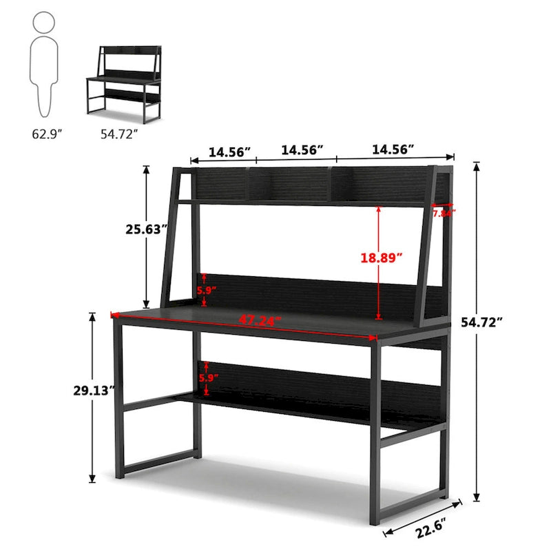 47 Inches Computer Desk with Hutch and Bookshelf