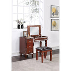 Fabric and Wood Vanity Set with Stool