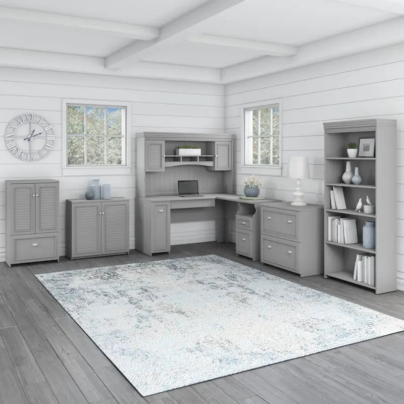 Fairview 60W L Shaped Desk with Hutch by Bush Furniture