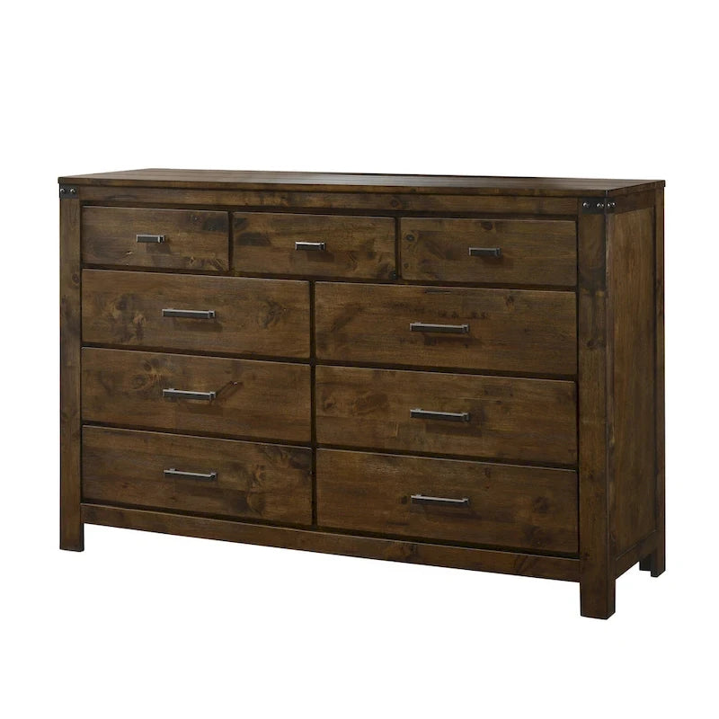 Joell 5 Piece Brown Ructic Panel Bedroom Set