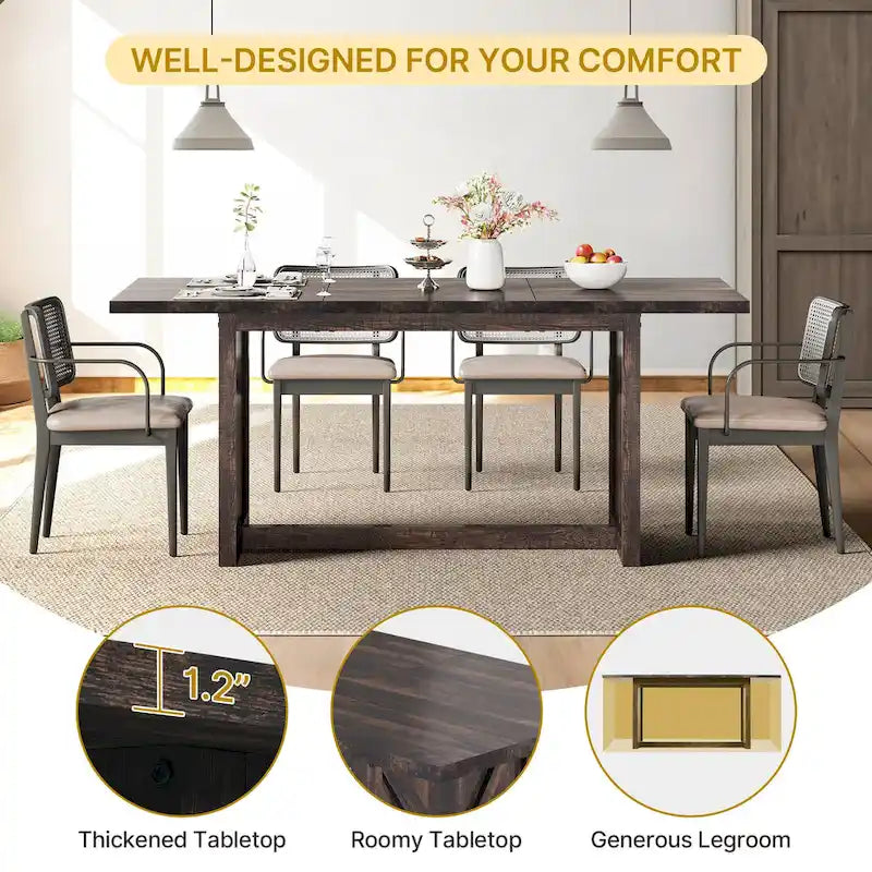Moasis 70.8 Large Farmhouse Kitchen Dining Room Table for 6 to 8 People