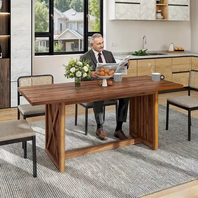 Moasis 70.8 Large Farmhouse Kitchen Dining Room Table for 6 to 8 People