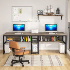 78.7 Two Person Desk with Bookshelf, Office Double Desk for Two Person