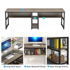 78.7 Two Person Desk with Bookshelf, Office Double Desk for Two Person