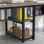 78.7 Two Person Desk with Bookshelf, Office Double Desk for Two Person