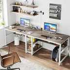 78.7 Two Person Desk with Bookshelf, Office Double Desk for Two Person