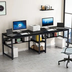 78.7 Two Person Desk with Bookshelf, Office Double Desk for Two Person